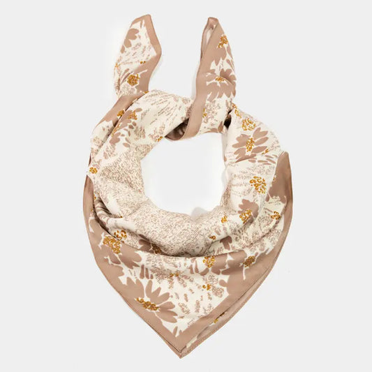 Cream Floral Print Square Bandana