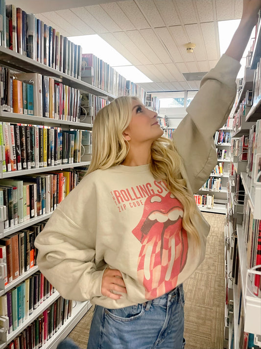 Rolling Stones Zip Code Sand Thrifted Graphic Sweatshirt