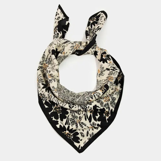 Black Floral Print Square Bandana