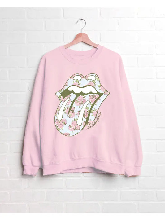 Rolling Stones Floral Lick Pink Thrifted Graphic Sweatshirt