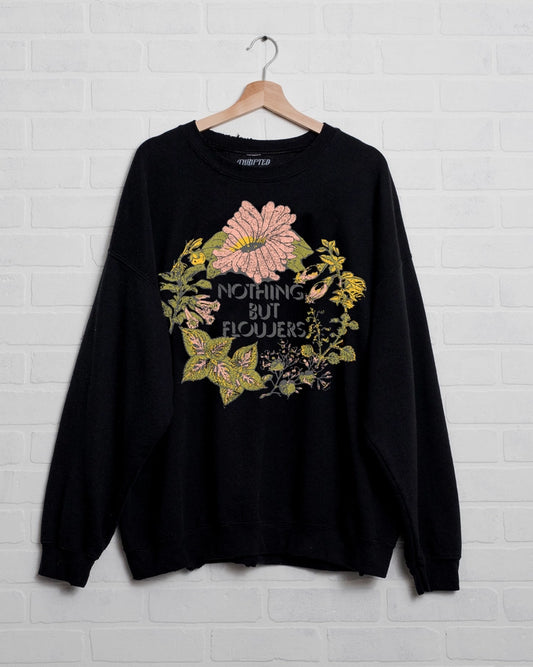 Nothing But Flowers Black Thrifted Graphic Sweatshirt