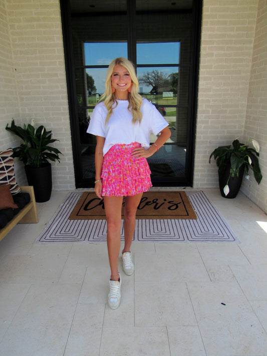 woman wearing pink scrushin' skirt 